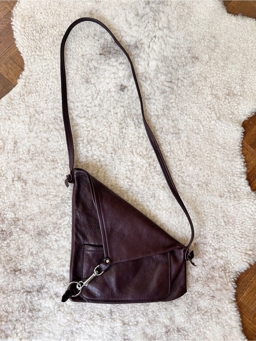 KT Leather Designs Triangle Bag Purse Silver Hardware Brown